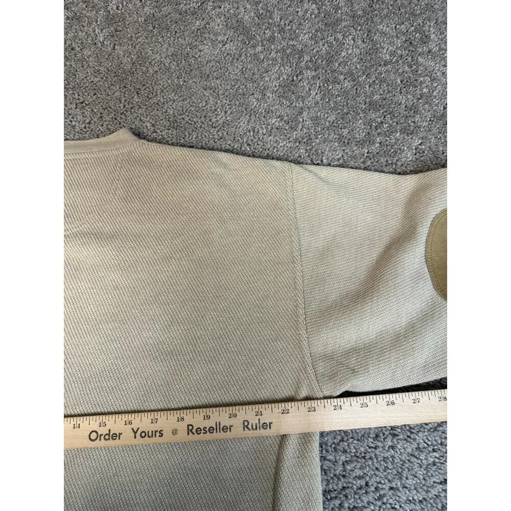 Orvis Sweater Mens M Beige Crew Neck Elbow Patches Crewneck Pullover Logo